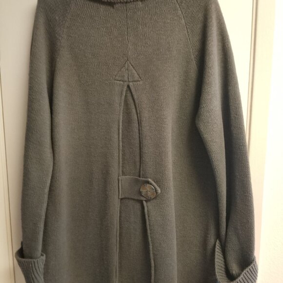 Women's Vintage Willow Boho Long Gray Sweater Coat with Fancy Buttons Large - Picture 6 of 10